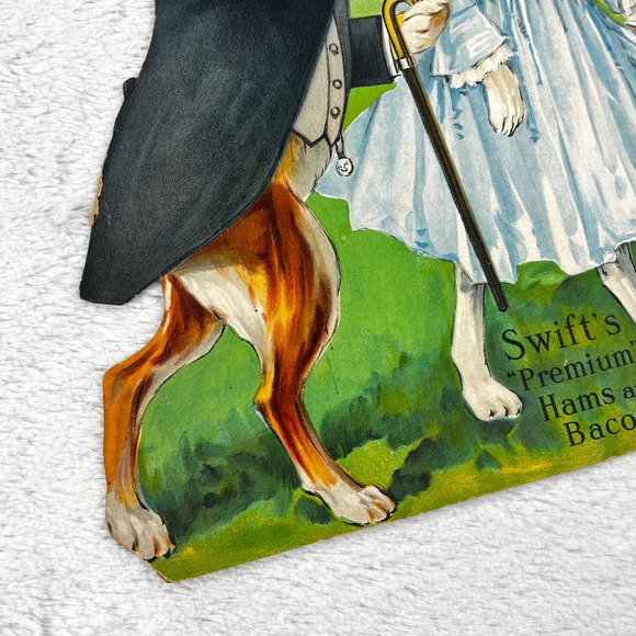 1920s Swift's‎ Premium Hams Vintage Advertising Sign 14.5" Cardboard Rabbits Hat - Picture 7 of 14